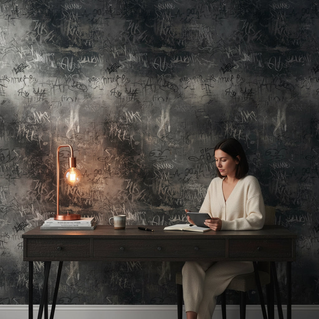 Charcoal Black Graffiti Abstract Wallpaper