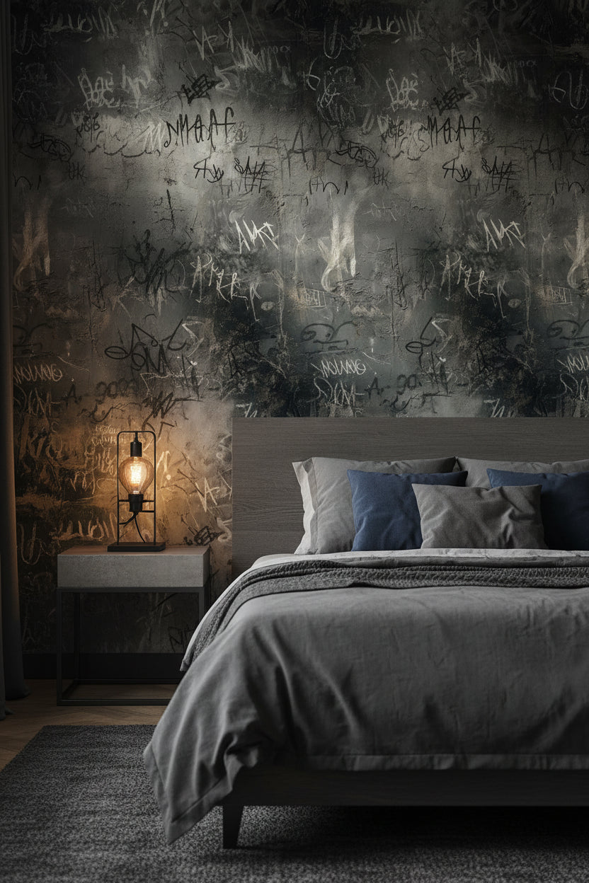 Charcoal Black Graffiti Abstract Wallpaper