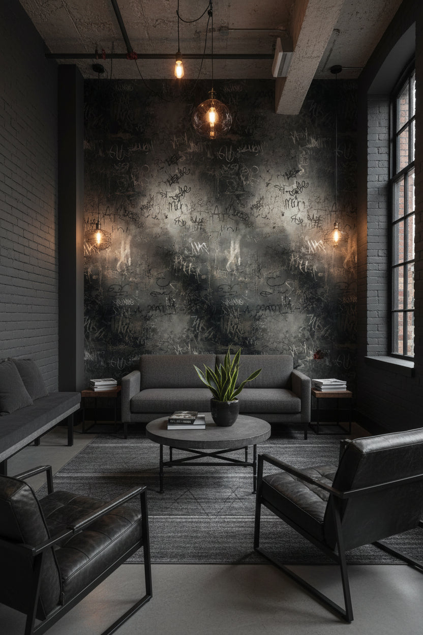 Charcoal Black Graffiti Abstract Wallpaper