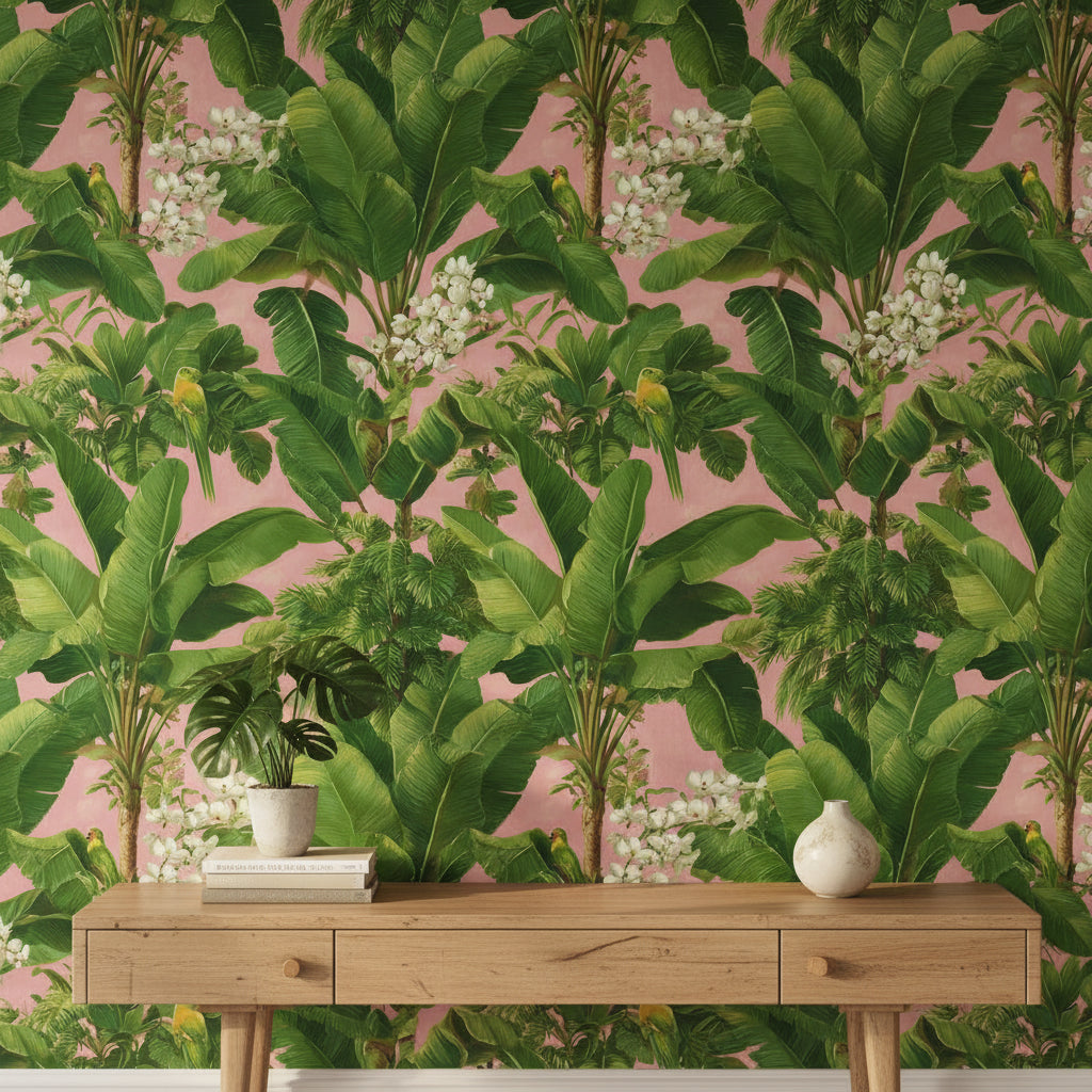 Bright Pink Tropical Botanical Wallpaper