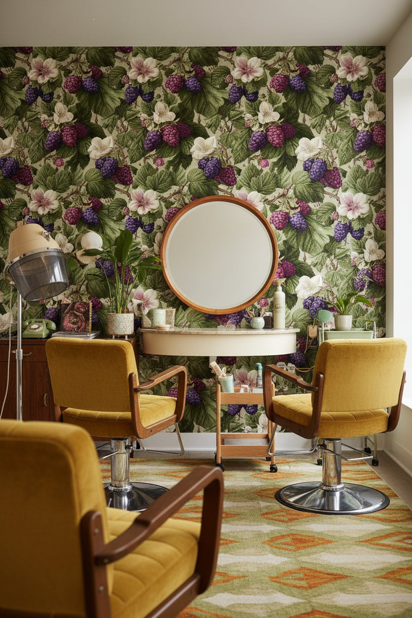 Bold Green and Purple Berry Botanical Wallpaper