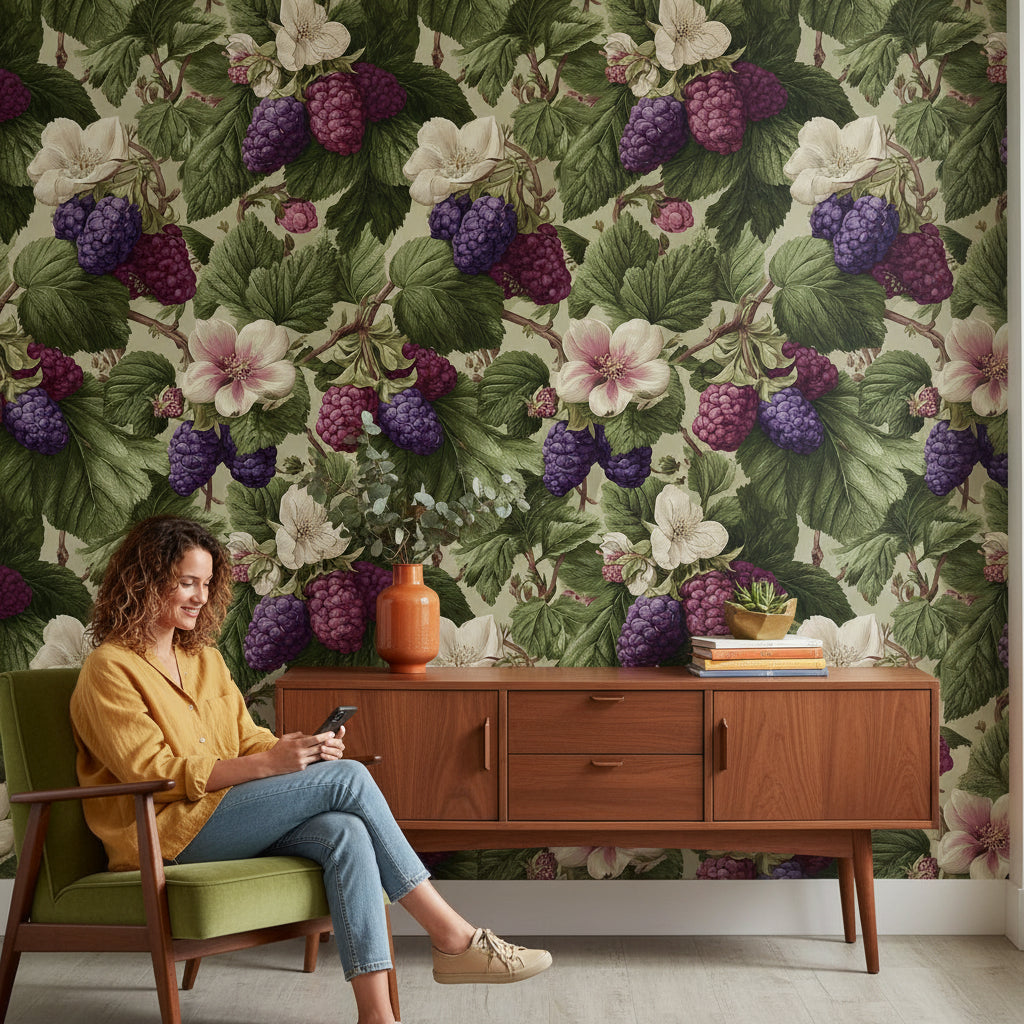 Vintage Floral Wallpaper Berries Removable Nature Wall Double Roll