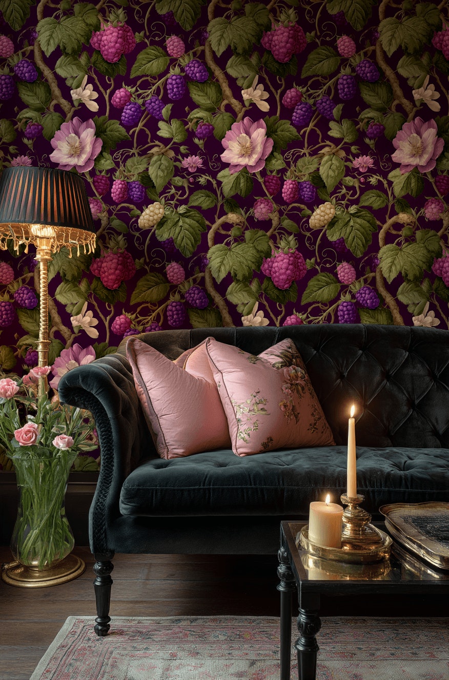 Rich Purple Berry and Floral Luxury Wallpaper
