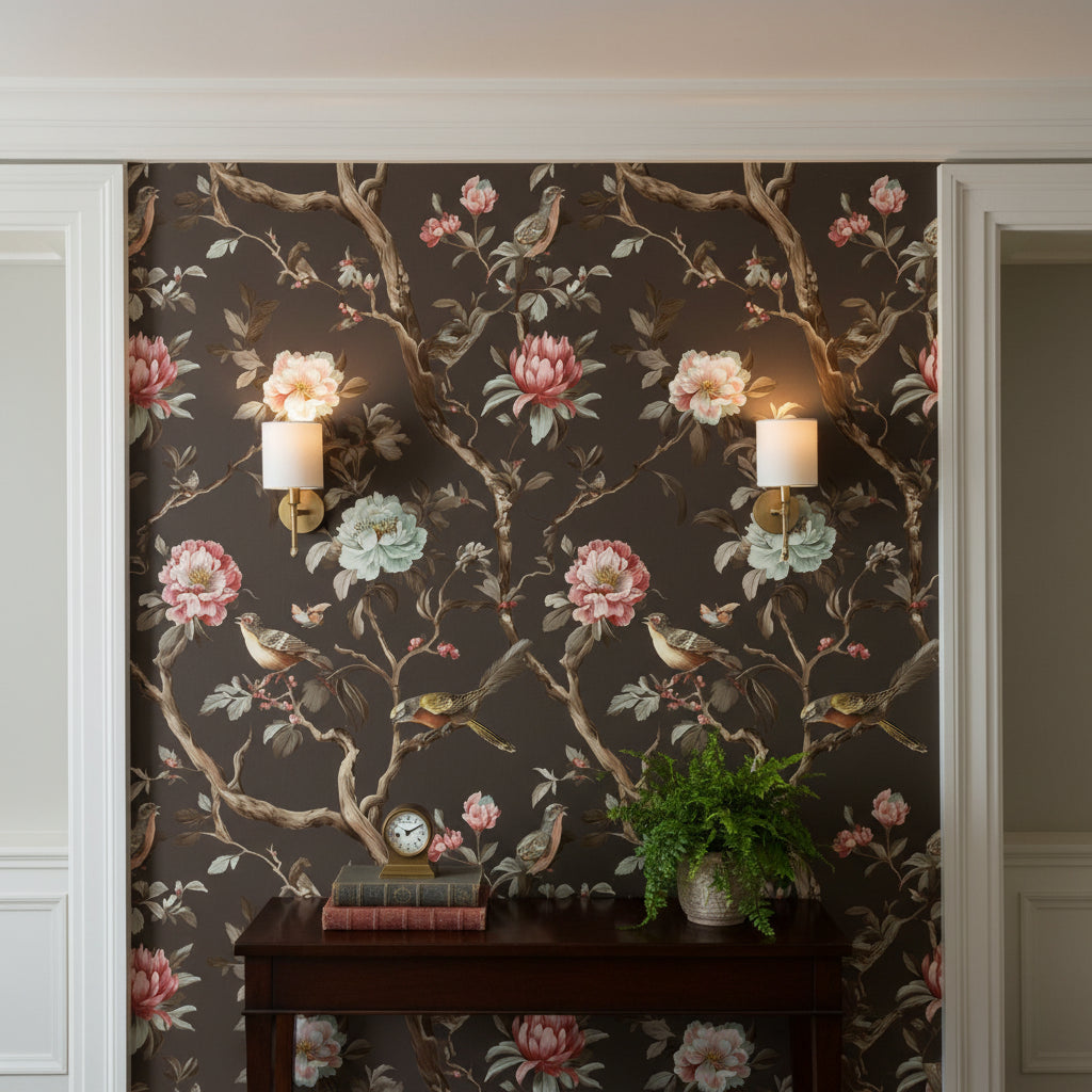 Floral Wallpaper Birds Removable Vintage Wall Double Roll