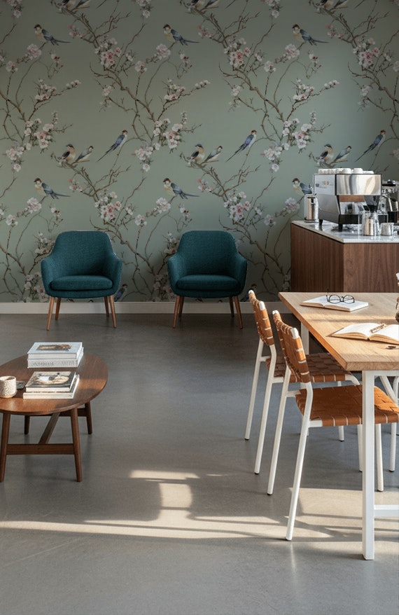 Floral Wallpaper Birds Removable Traditional Wall Double Roll