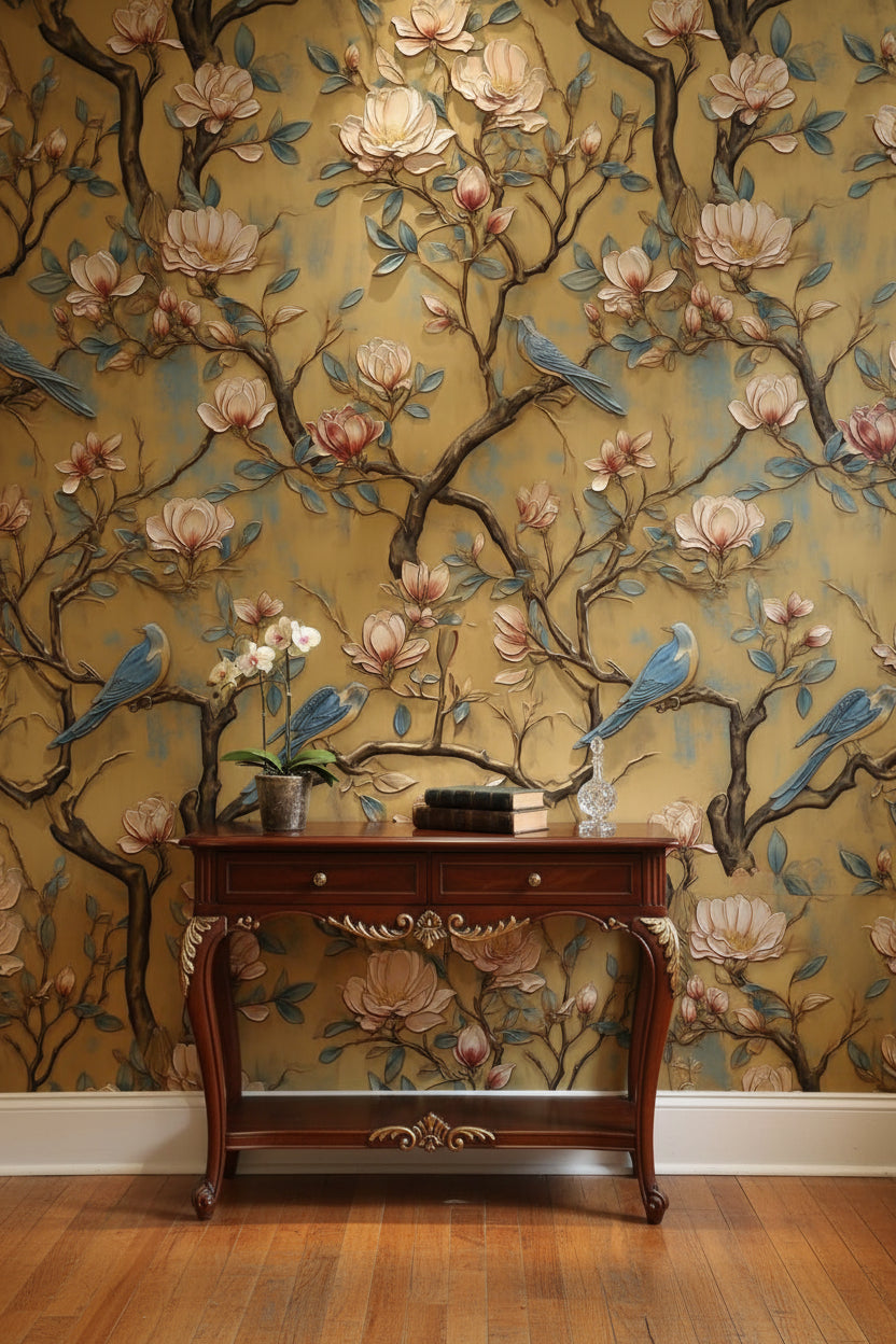 Floral Wallpaper Birds Magnolia Decorative Mural