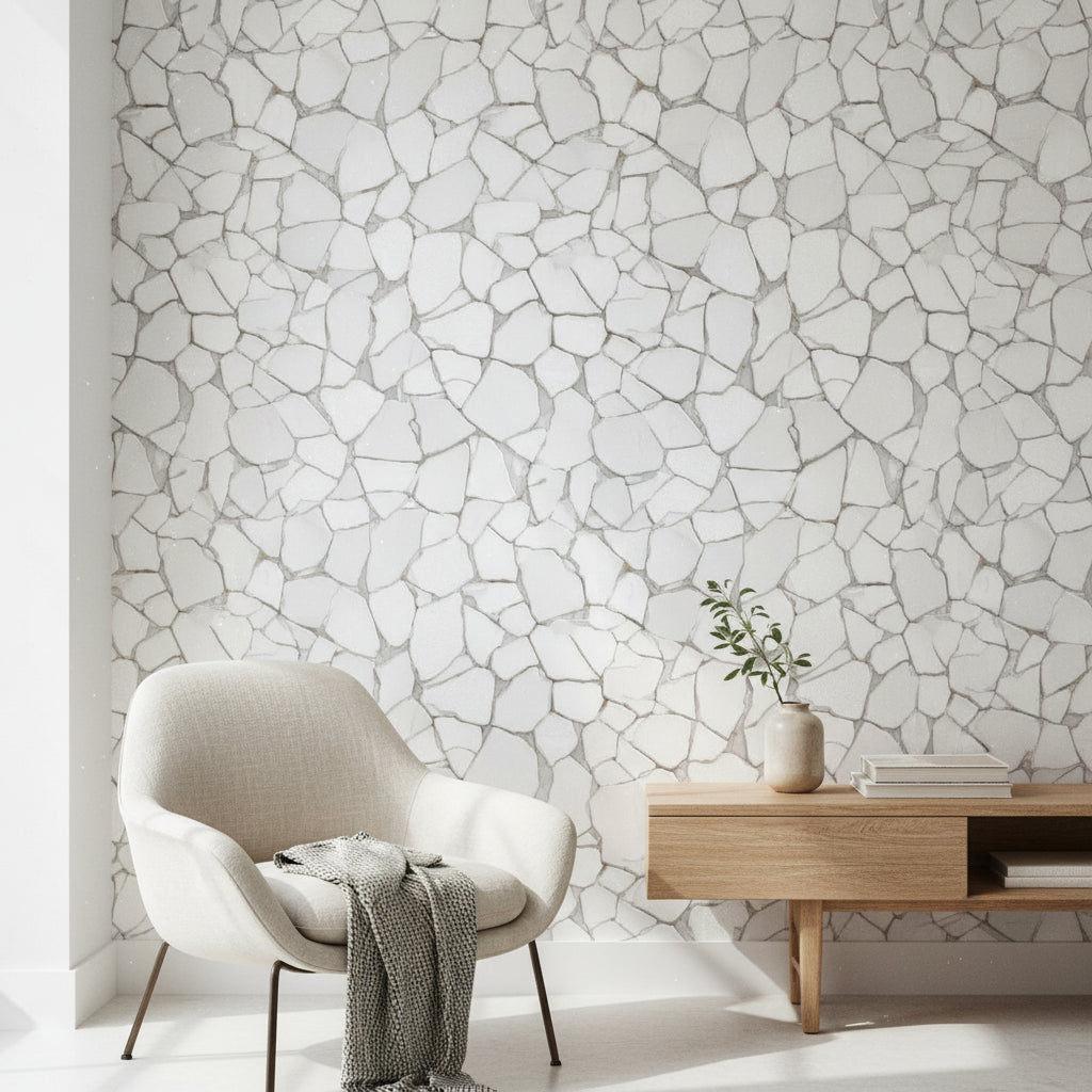 White and Gray Stonelike Pattern Wallpaper