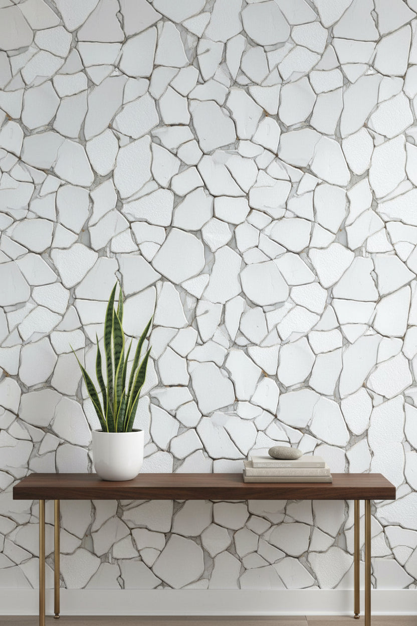 White and Gray Stonelike Pattern Wallpaper