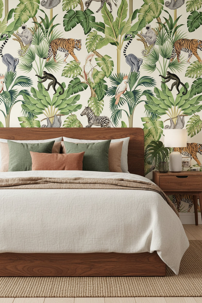 Cream Jungle Safari Animal Wallpaper