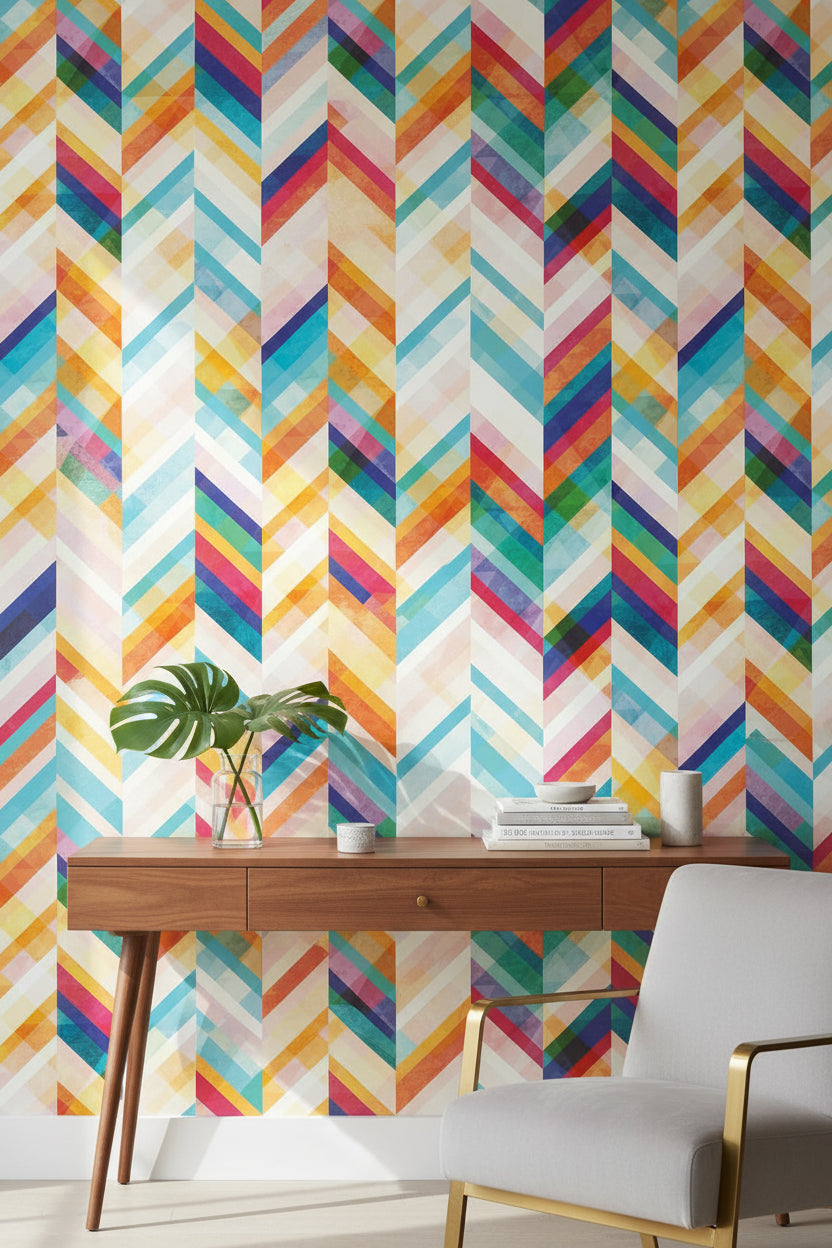 Vibrant Multicolor Chevron Geometric Wallpaper