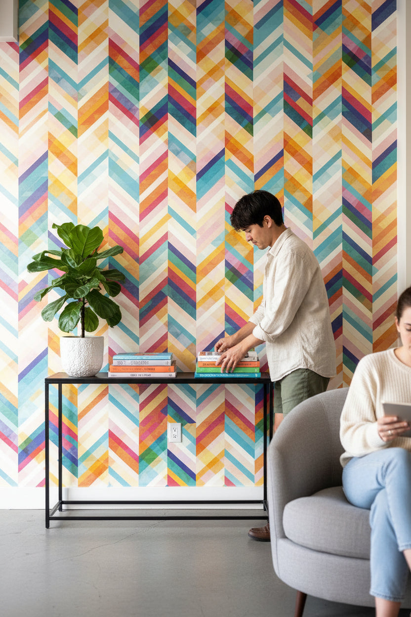 Vibrant Multicolor Chevron Geometric Wallpaper