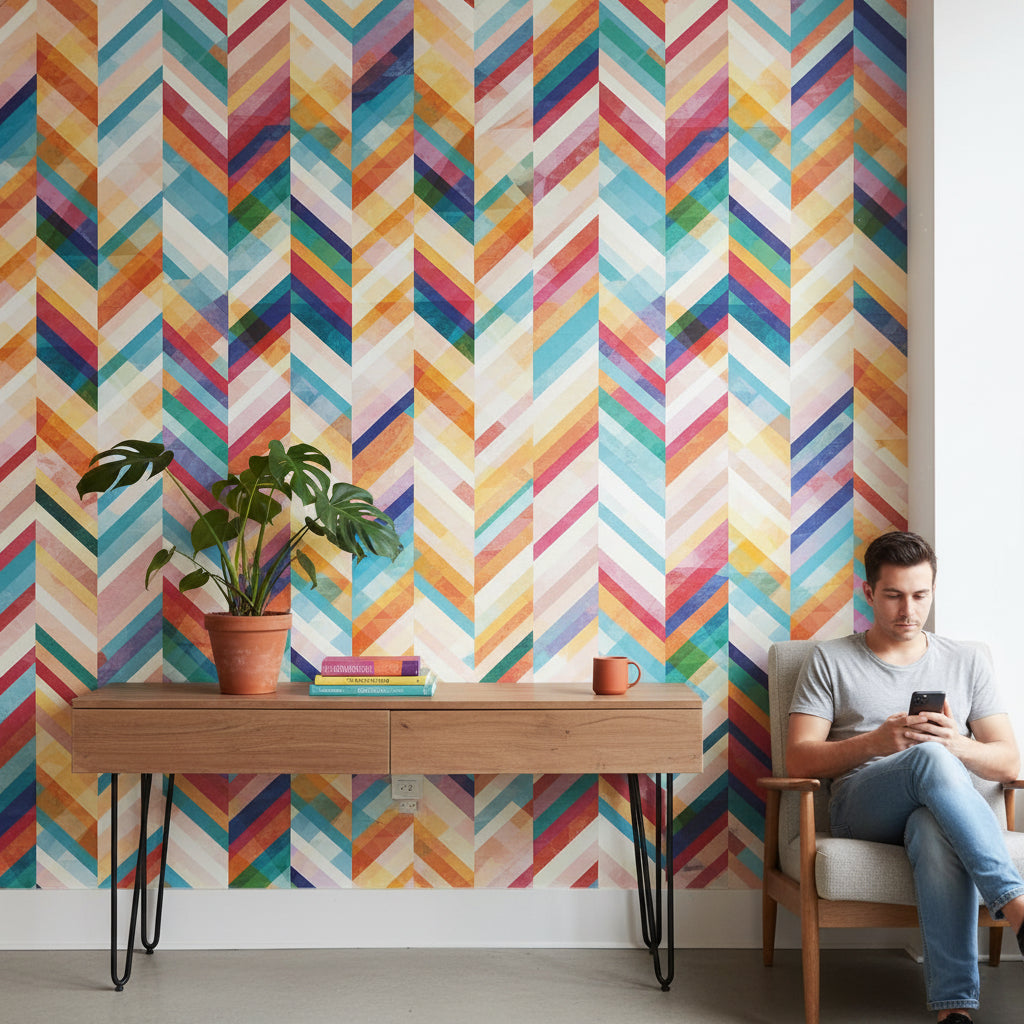 Vibrant Multicolor Chevron Geometric Wallpaper