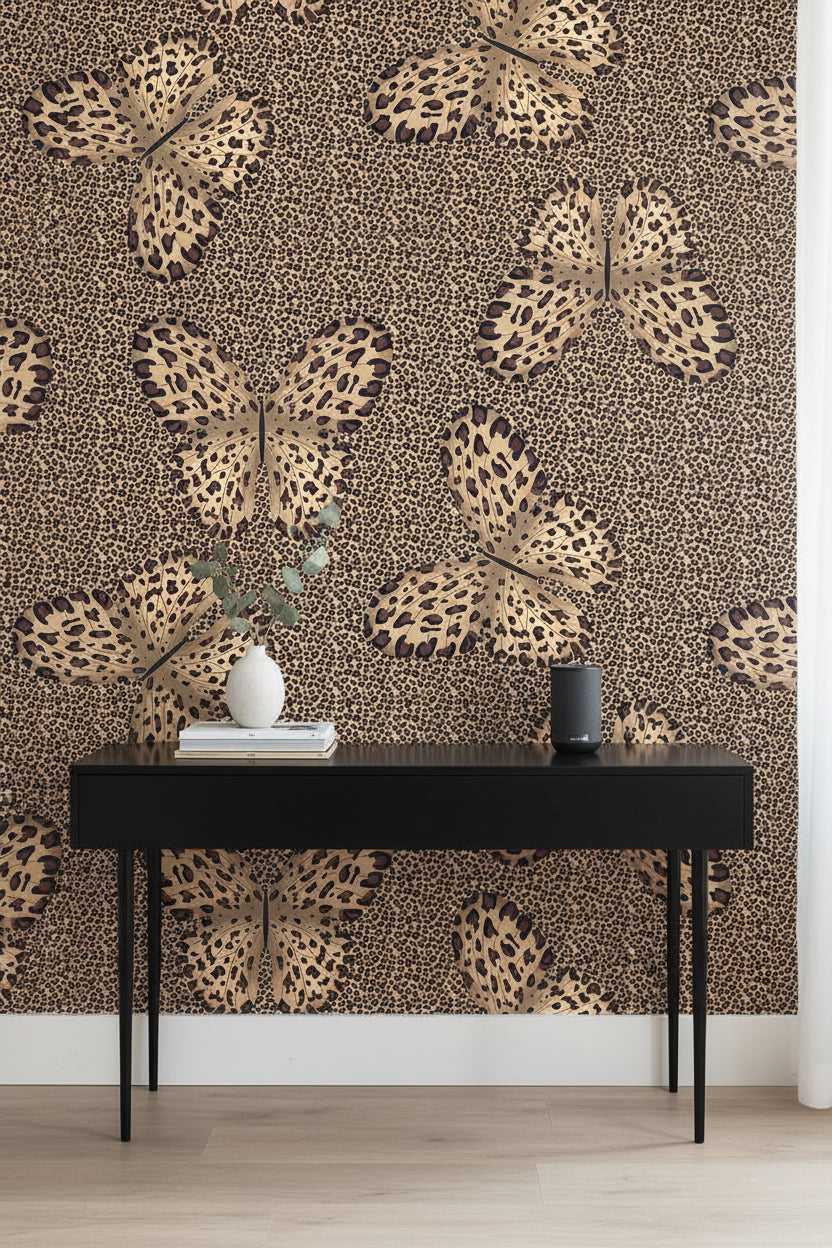 Dark Leopard Print Butterfly Wallpaper