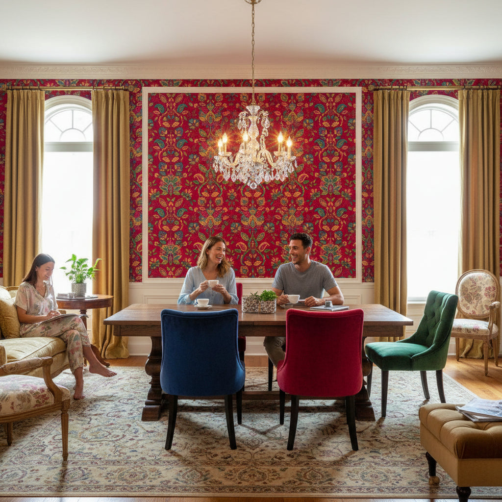 Rich Burgundy Damask Floral Wallpaper