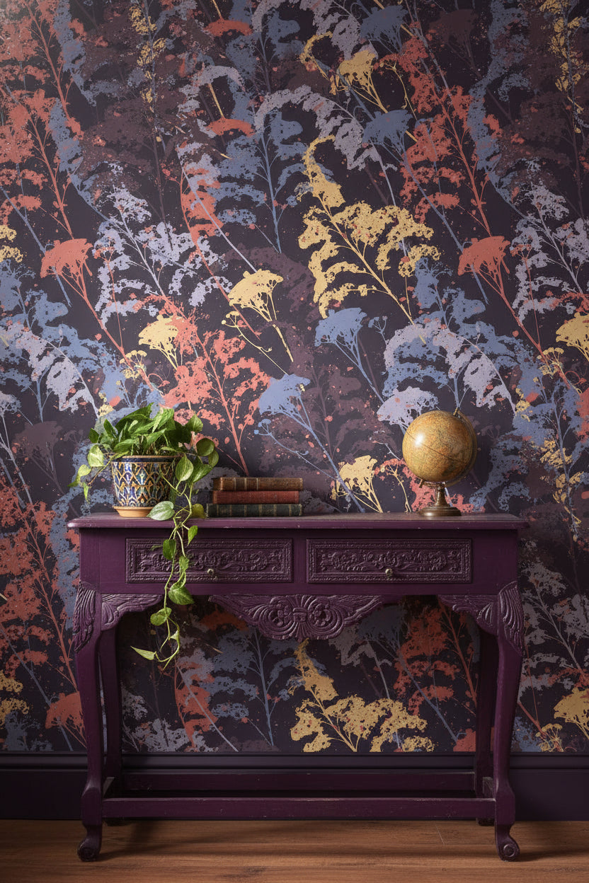 Dark Multicolor Fern Botanical Wallpaper