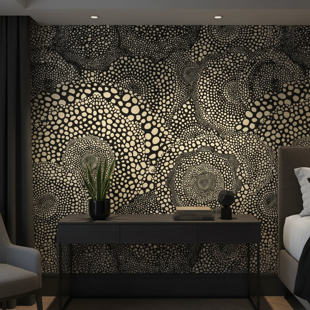 Cream and Black Abstract Dotted Pattern Wallpaper