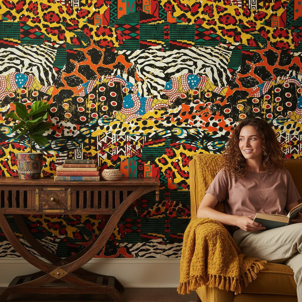 Vibrant Multicolor Bohemian Animal Print Wallpaper