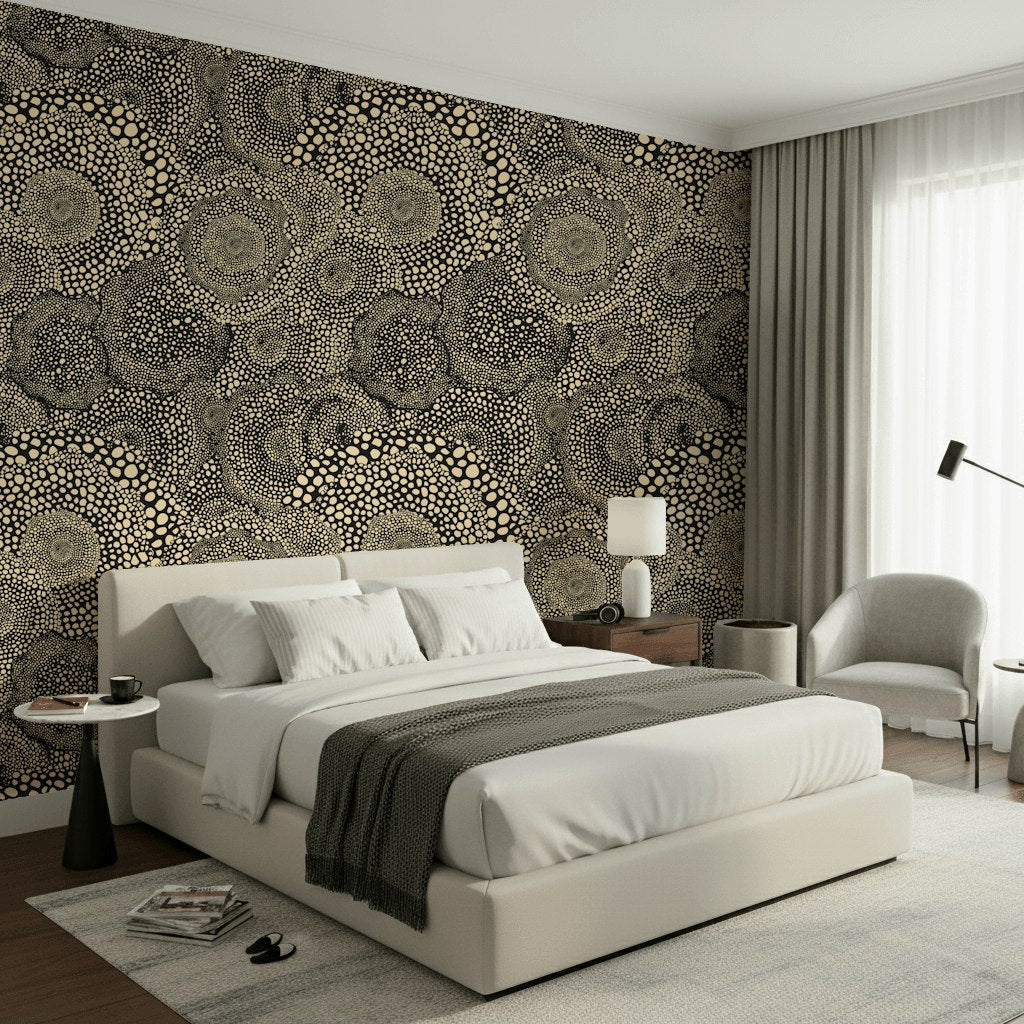 Cream and Black Abstract Dotted Pattern Wallpaper