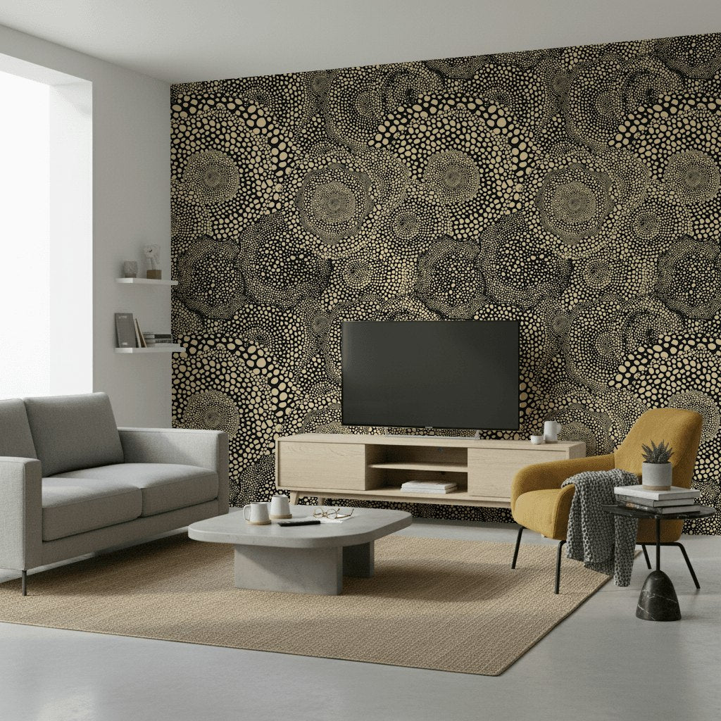 Cream and Black Abstract Dotted Pattern Wallpaper
