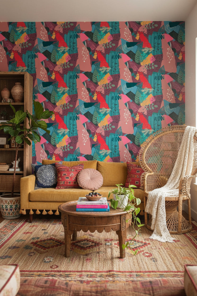 Vibrant Multicolor Abstract Botanical Pattern Wallpaper