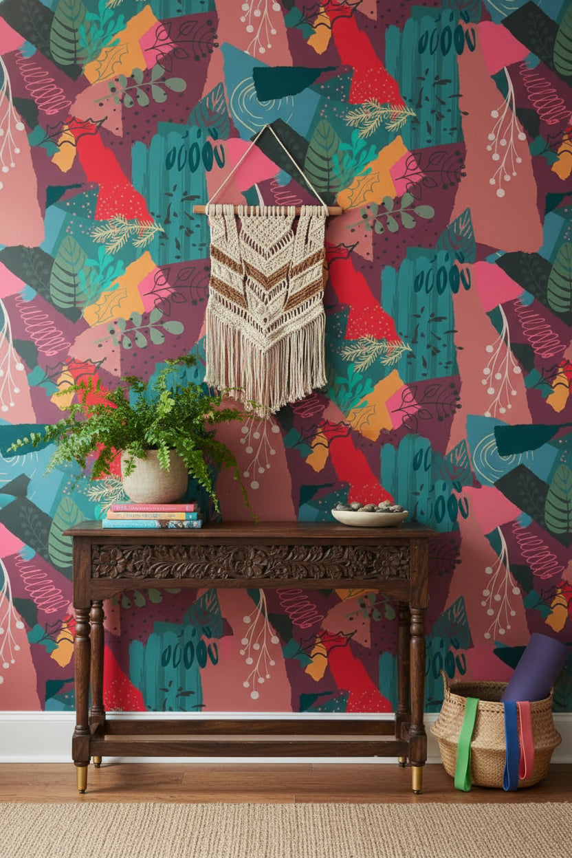 Vibrant Multicolor Abstract Botanical Pattern Wallpaper