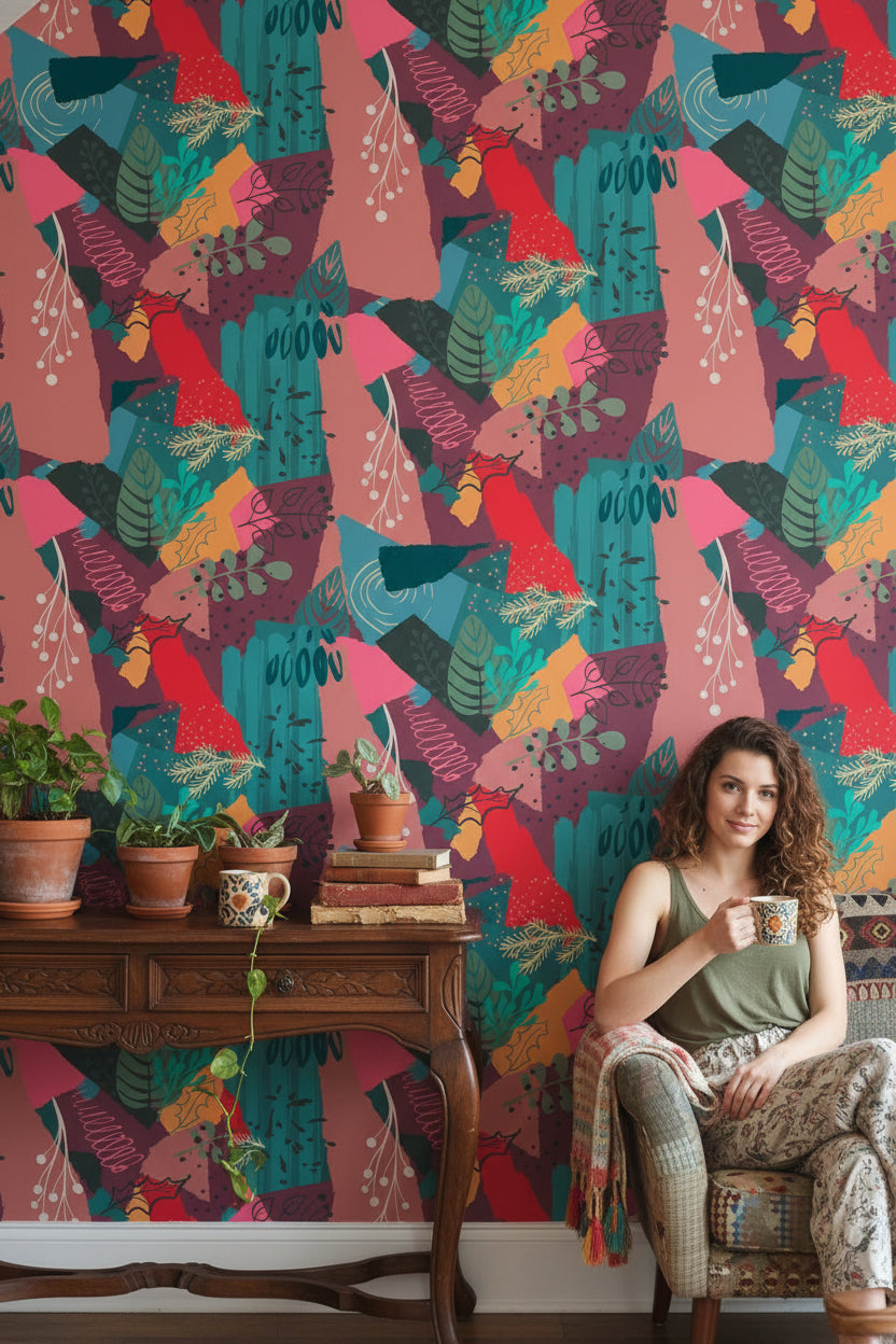 Vibrant Multicolor Abstract Botanical Pattern Wallpaper