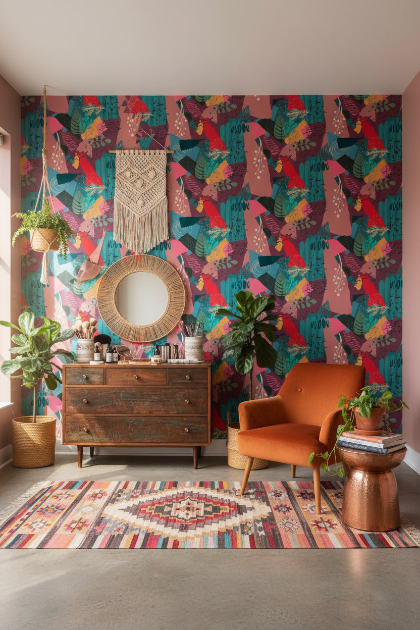 Vibrant Multicolor Abstract Botanical Pattern Wallpaper