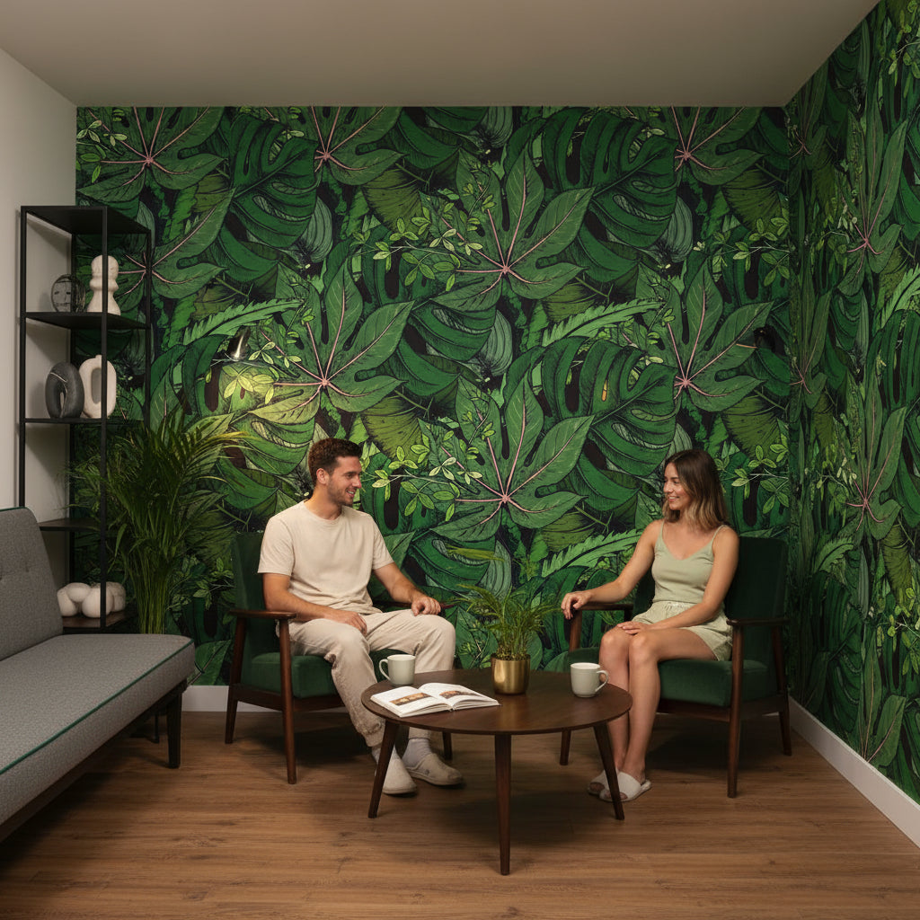 Deep Green Tropical Leaves Botanical Wallpaper