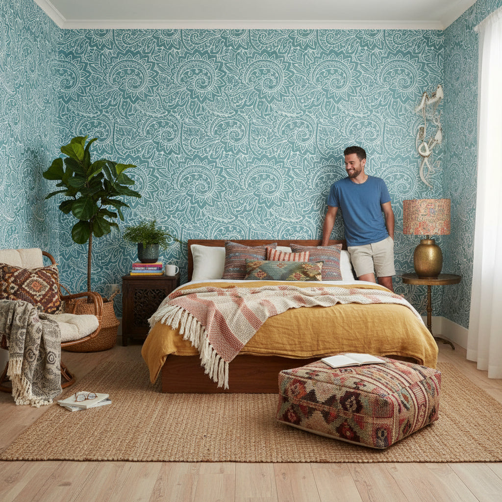 Teal Intricate Abstract Pattern Wallpaper