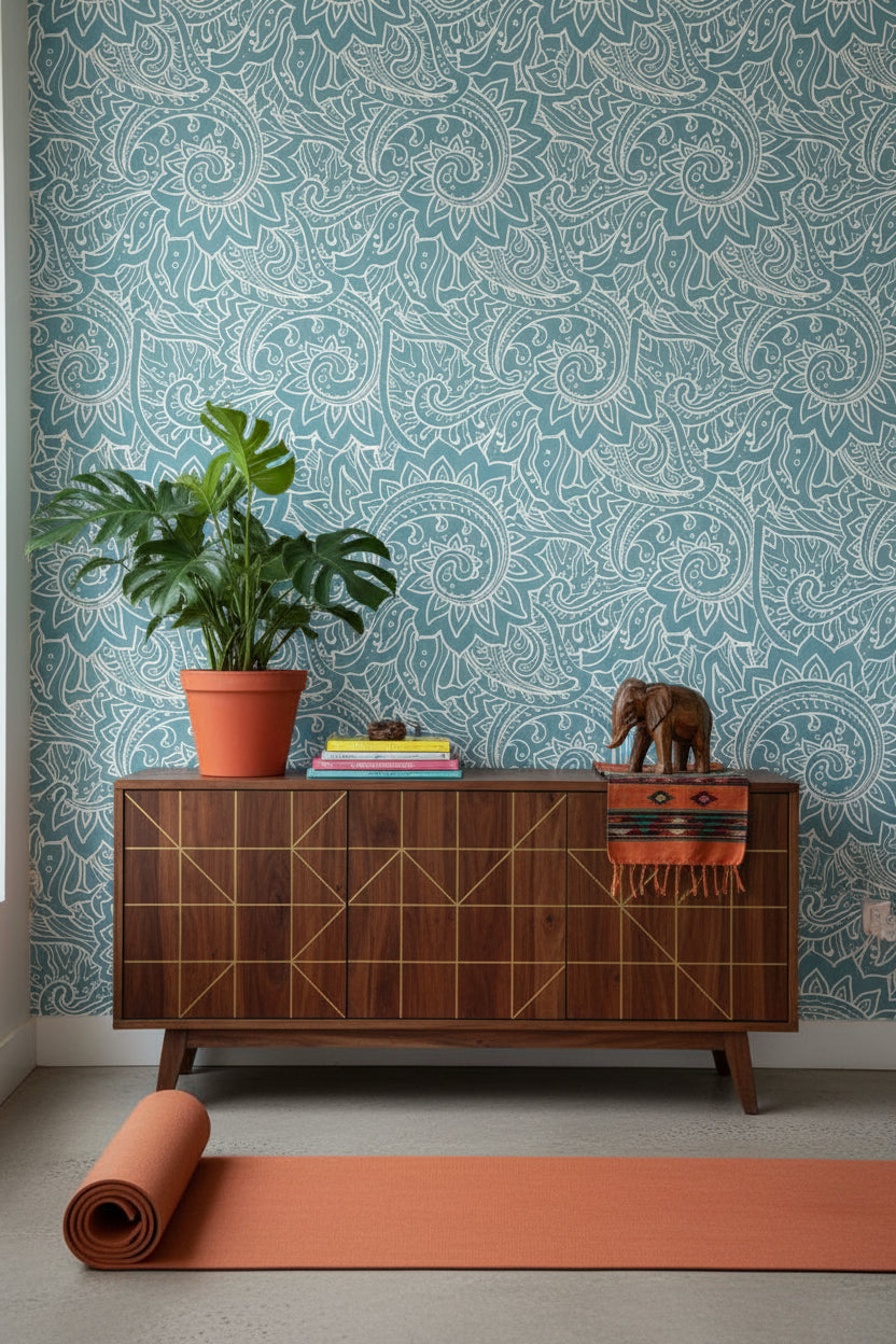 Teal Intricate Abstract Pattern Wallpaper