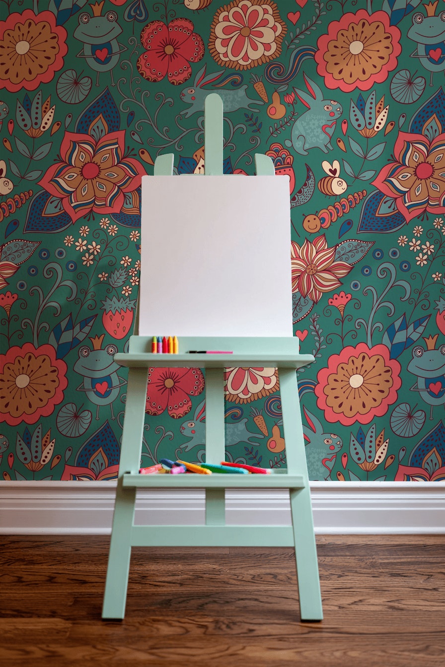 Teal Bohemian Jungle Animal and Floral Wallpaper