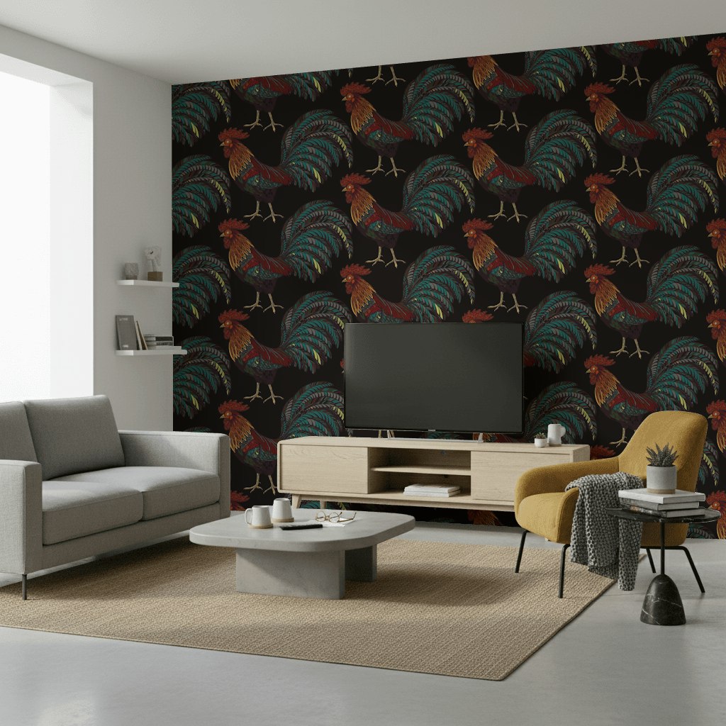 Bold Multicolor Rooster Illustrations Wallpaper
