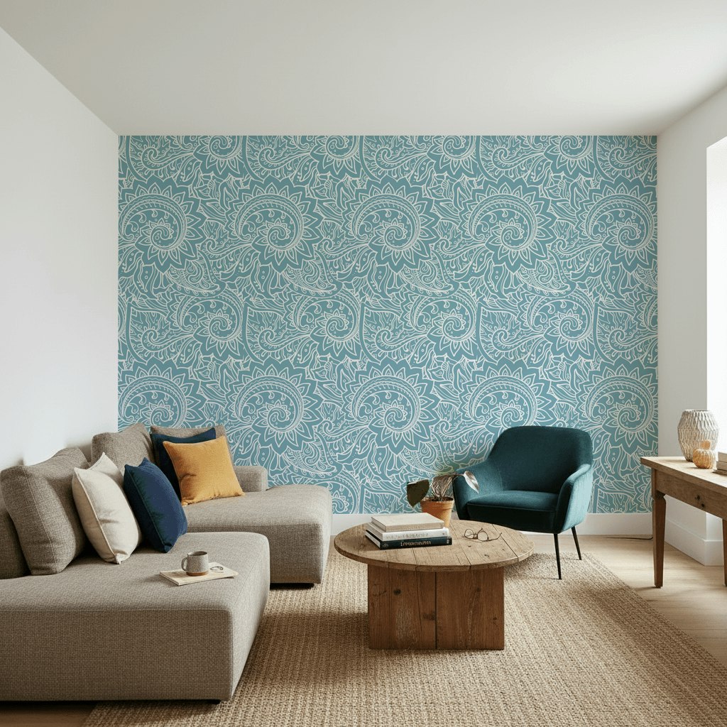 Teal Intricate Abstract Pattern Wallpaper