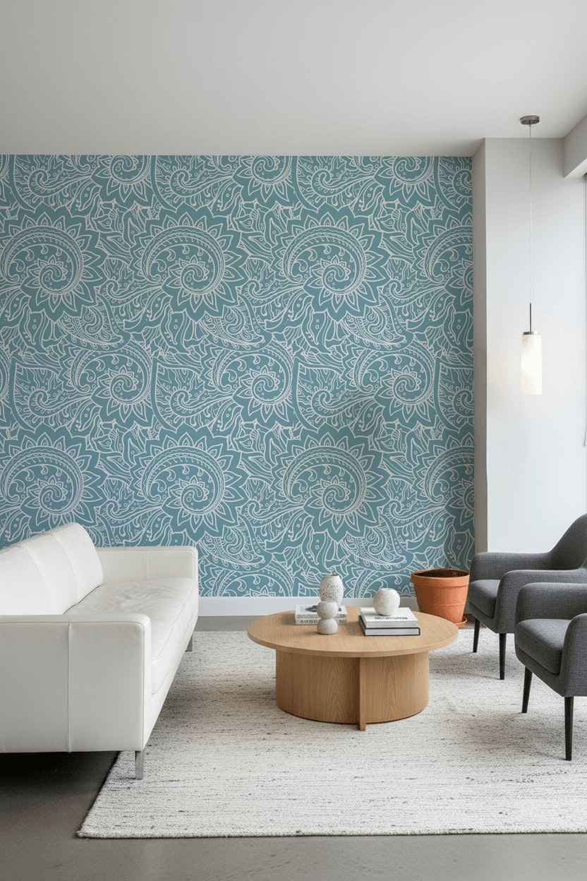 Teal Intricate Abstract Pattern Wallpaper