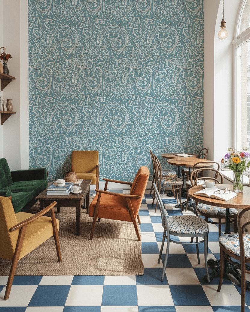 Teal Intricate Abstract Pattern Wallpaper