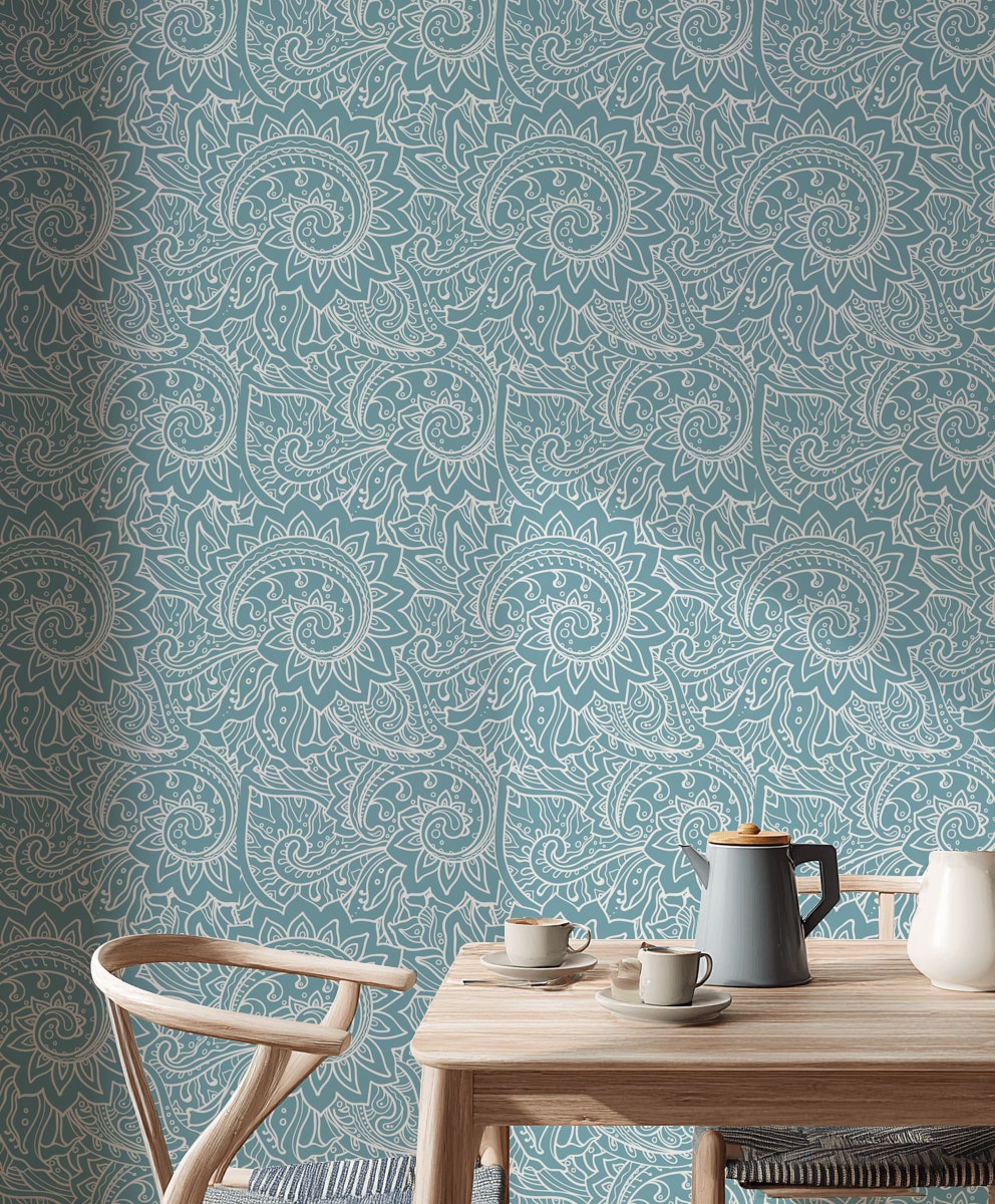 Teal Intricate Abstract Pattern Wallpaper