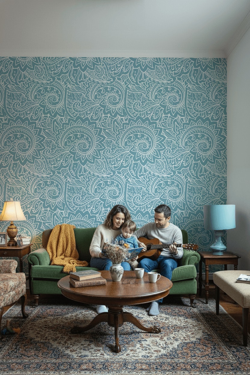 Teal Intricate Abstract Pattern Wallpaper