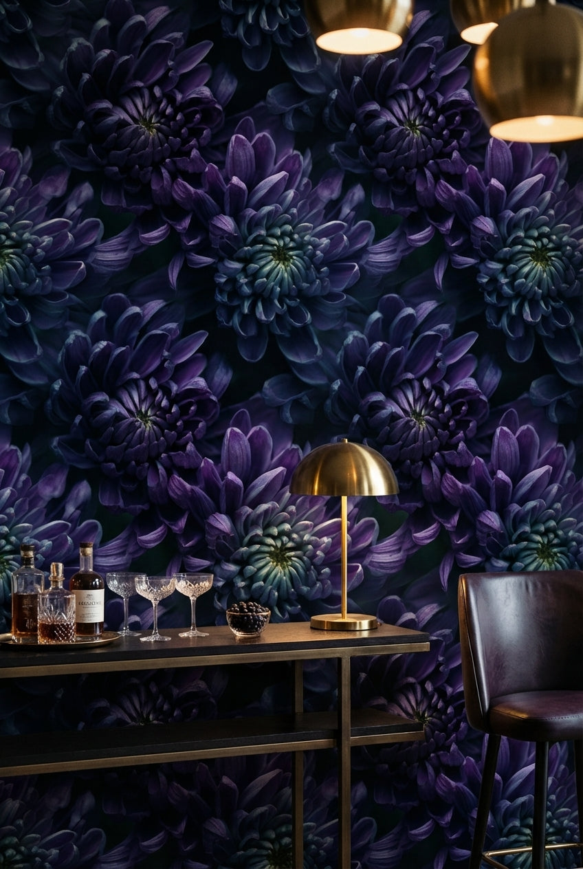 Deep Midnight Purple Floral Blossom Wallpaper