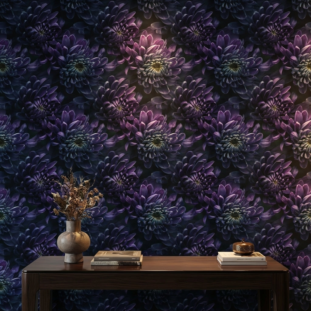 Deep Midnight Purple Floral Blossom Wallpaper