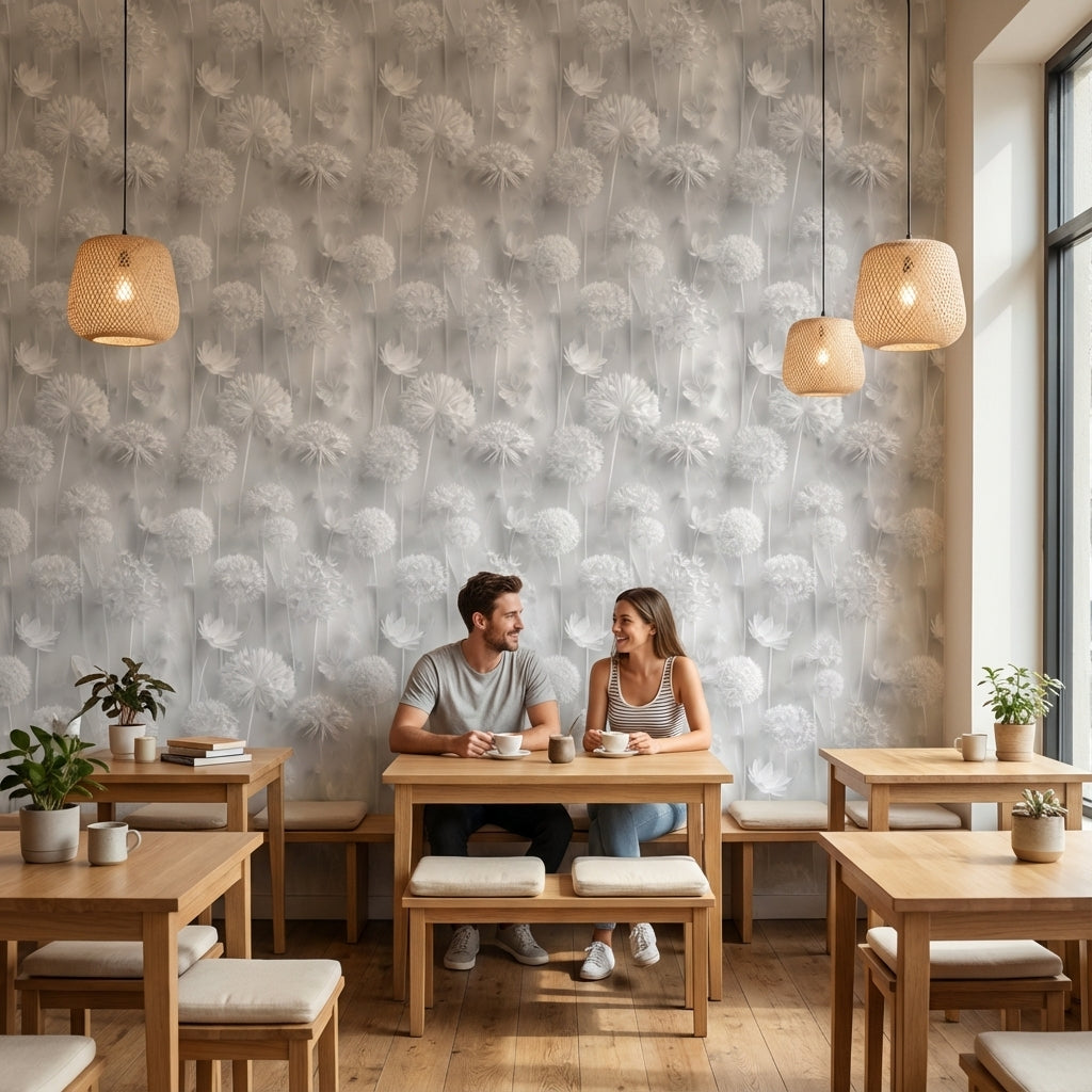 Gray Monochrome Large Floral Wallpaper