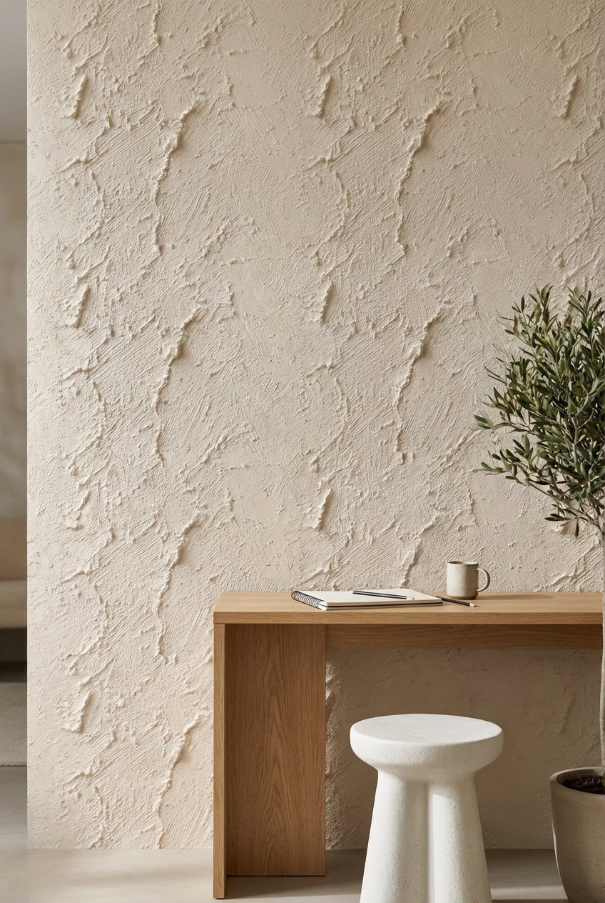 Textured Cream Plaster Effect Wallpaper