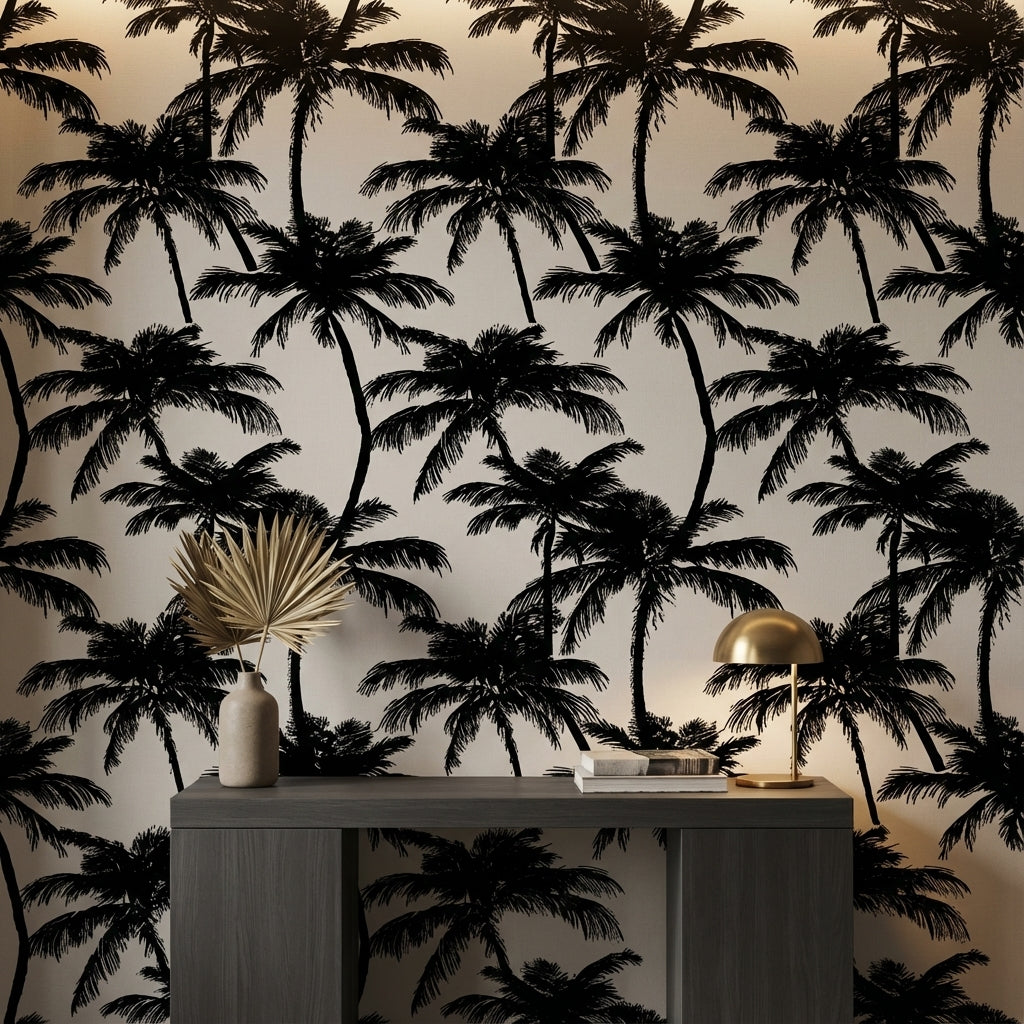 Monochrome Palm Tree Silhouette Tropical Wallpaper