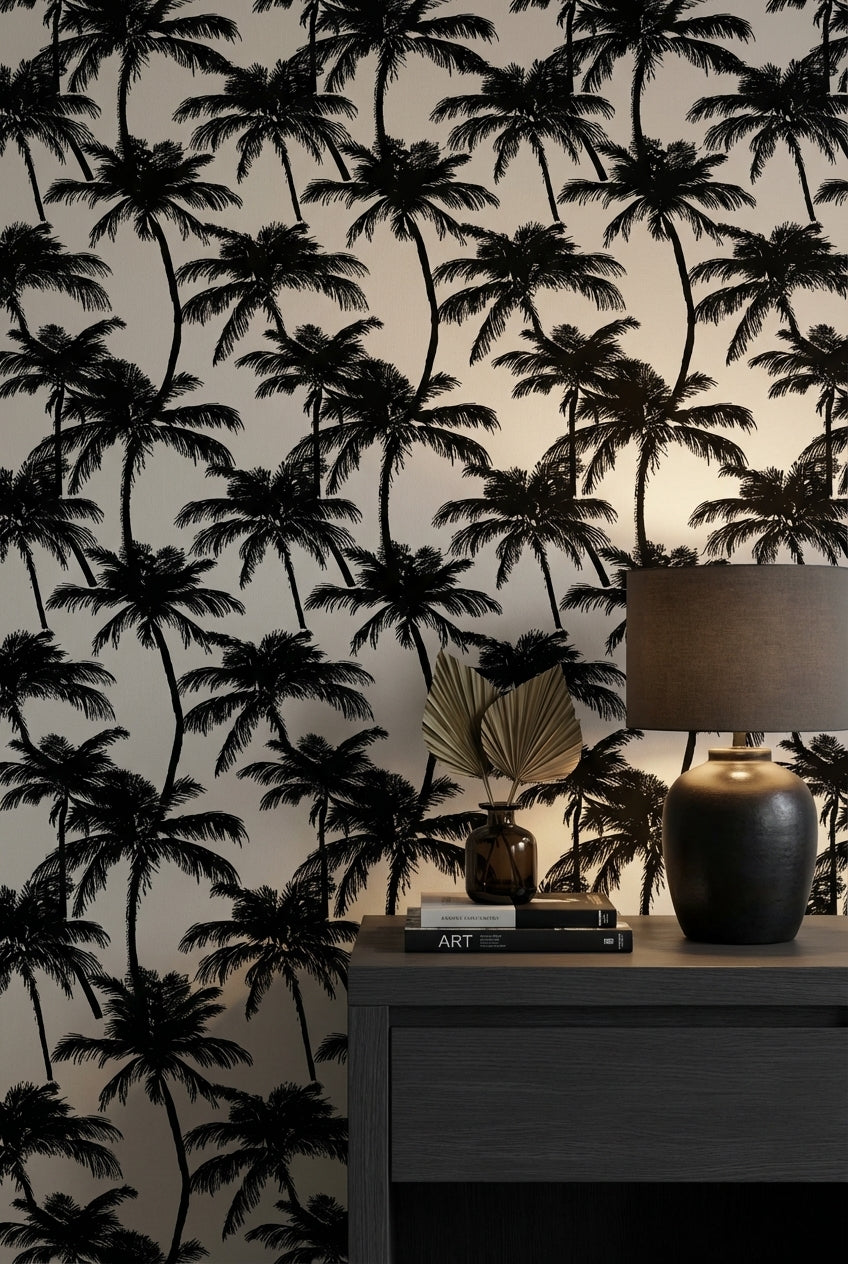 Monochrome Palm Tree Silhouette Tropical Wallpaper