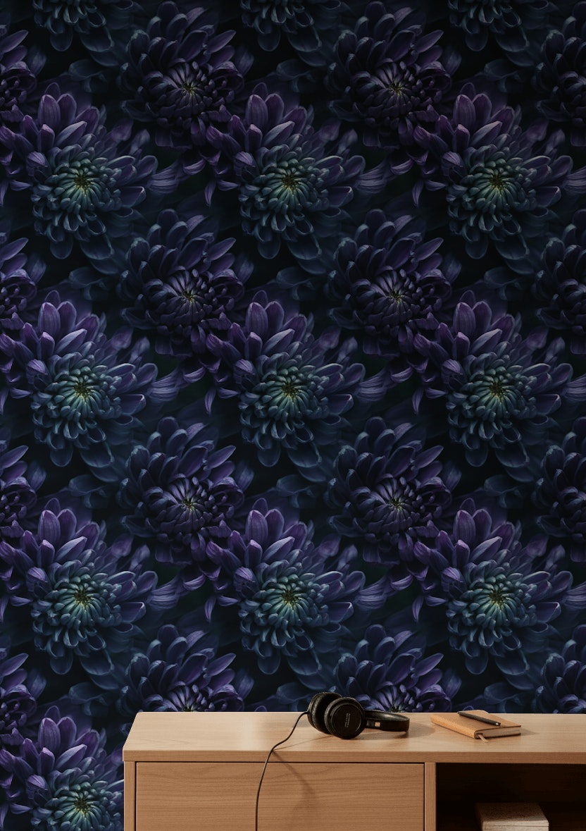 Deep Midnight Purple Floral Blossom Wallpaper