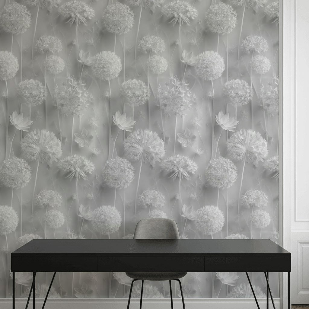 Gray Monochrome Large Floral Wallpaper