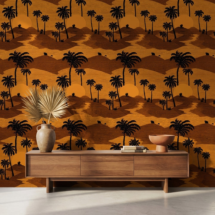 Warm Sunset Palm Landscape Wallpaper