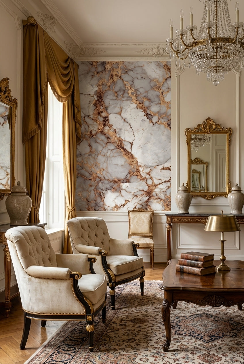 Elegant Gray and Copper Marble Texture Wallpaper