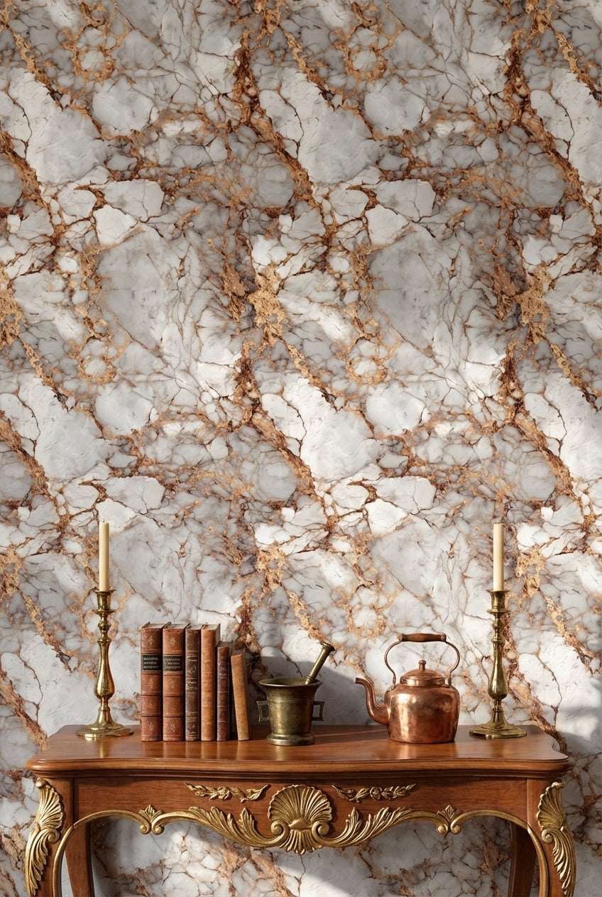 Elegant Gray and Copper Marble Texture Wallpaper