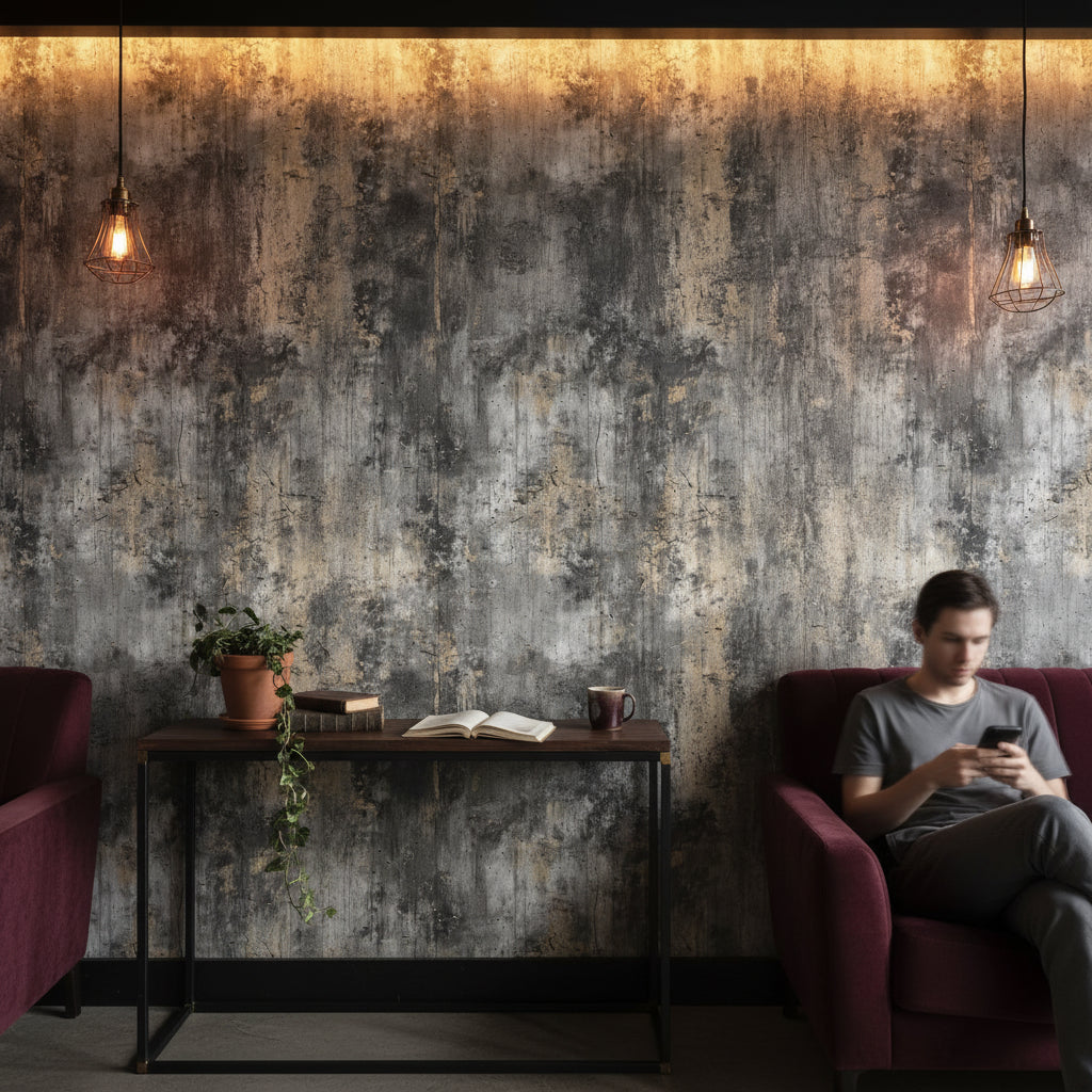 Dark Concrete Industrial Texture Wallpaper