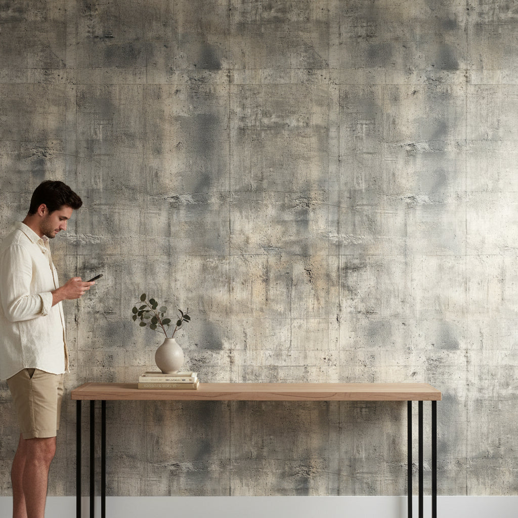 Textured Gray and Beige Concrete Effect Wallpaper